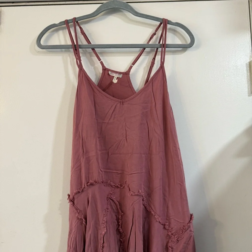 Free People Tattered Up Slip Dress Mauve Pink XS Flowy Boho Distressed Fringe - Picture 4 of 9